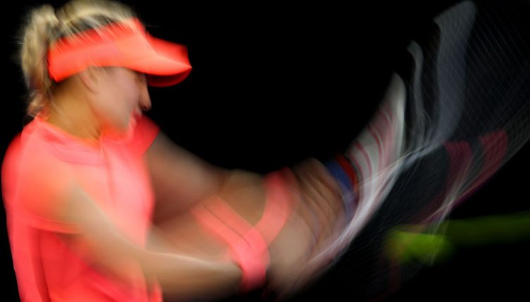 Eugenie Bouchard plays a shot