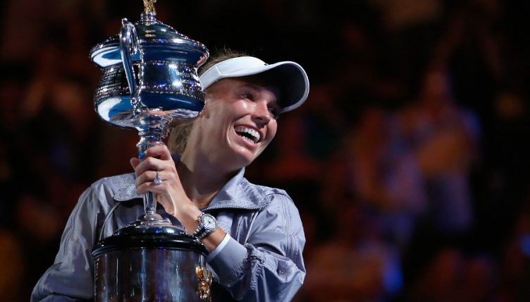 Caroline Wozniacki with Australian Open trophy