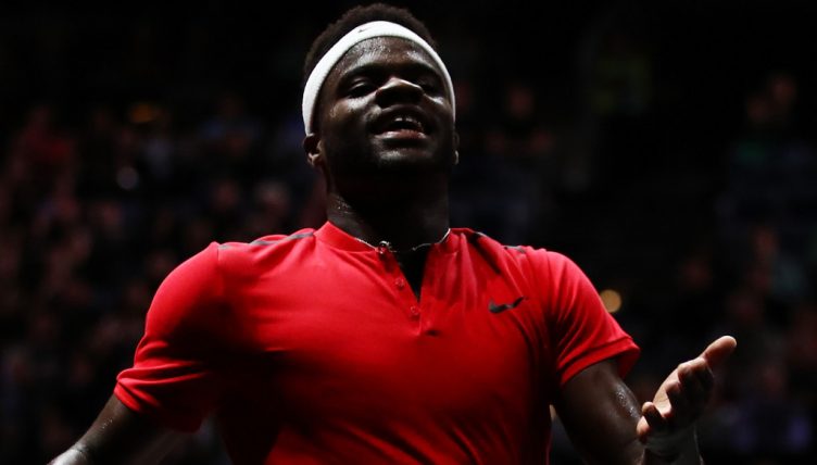 Frances Tiafoe celebrates