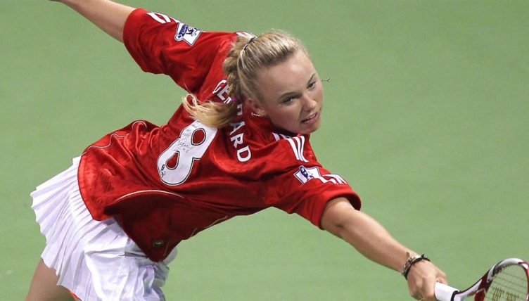 Caroline Wozniacki playing in Liverpool shirt