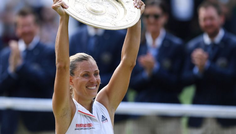 Angelique Kerber with Wimbledon trophy