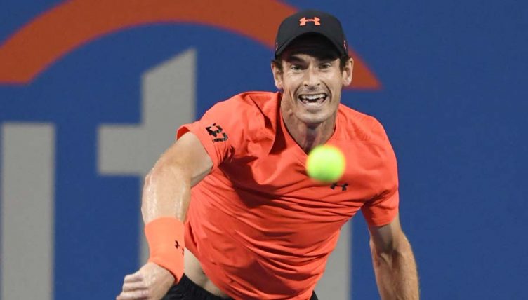Andy Murray serves