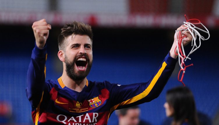 Barcelona footballer Gerard Pique celebrates