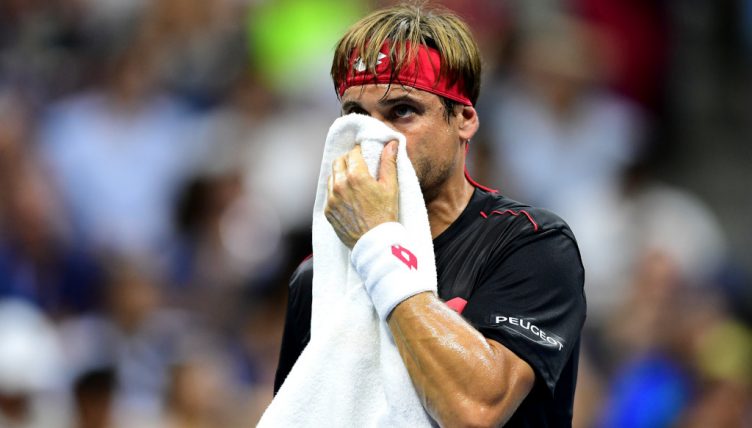 David Ferrer wipes his face