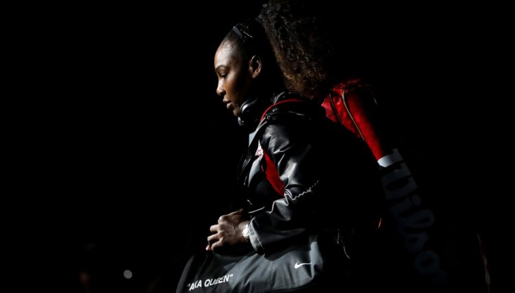 Serena Williams arrives on court