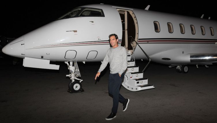 Roger Federer arriving on a private jet