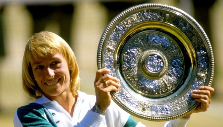 Martina Navratilova with Wimbledon trophy