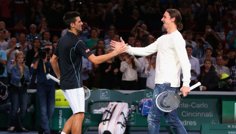 Novak Djokovic and Zlatan Ibrahimovic playing tennis
