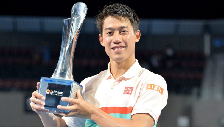Kei Nishikori with Brisbane International trophy
