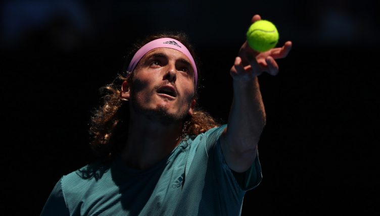 Stefanos Tsitsipas serving