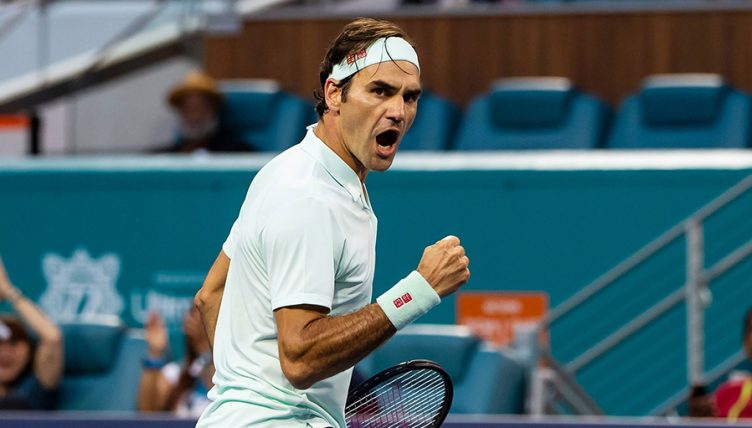 Roger Federer celebrates Miami Open PA