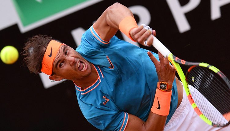 Rafael Nadal serving at Italian Open PA