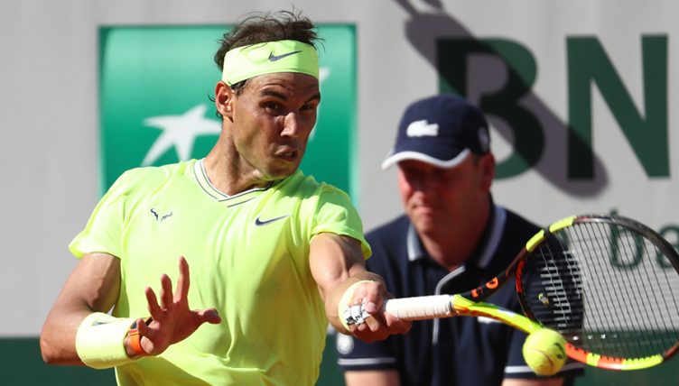 Rafael Nadal forehand at French Open PA