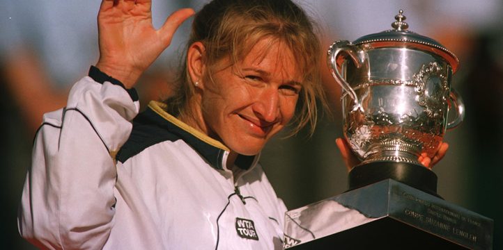 Steffi Graf with French Open trophy PA