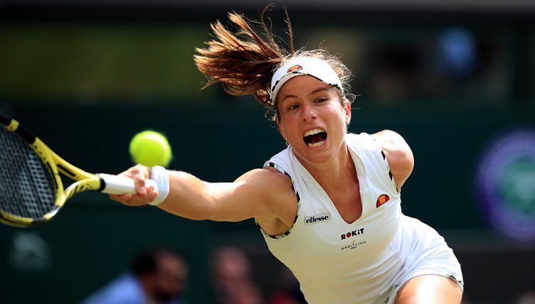 Johanna Konta stretches for forehand