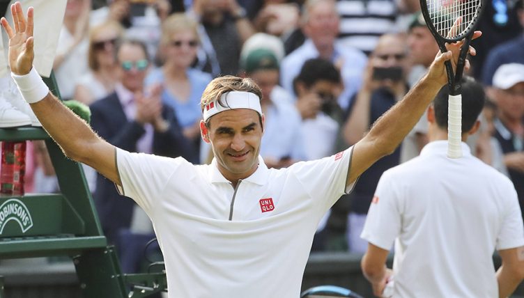 Roger Federer celebrates