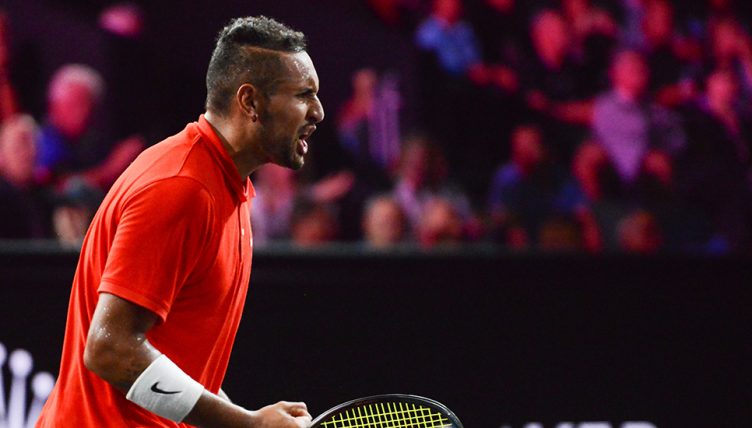 Nick Kyrgios in defeat to Roger Federer at Laver Cup