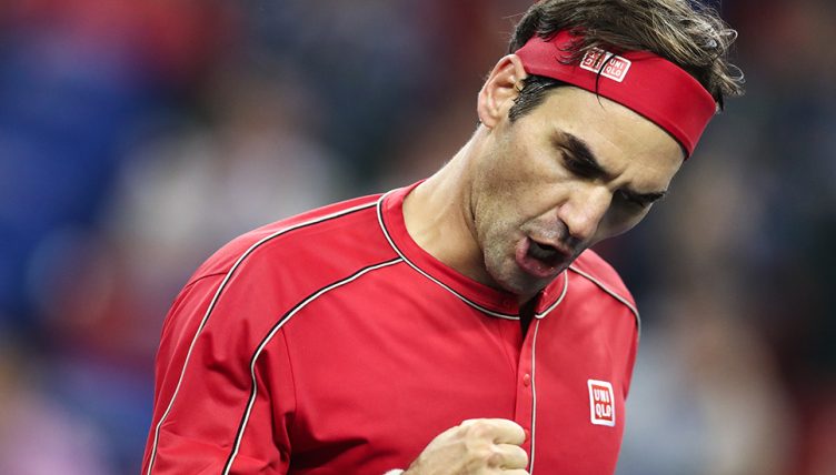 Roger Federer celebrates in Shanghai