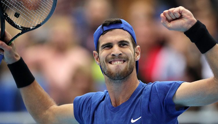 Karen Khachanov celebrating