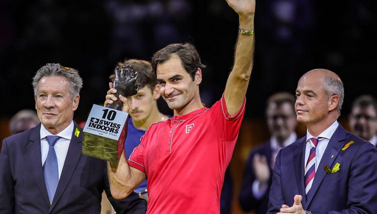 Roger Federer with 10th Basel trophy