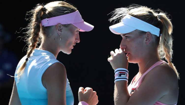 Kristina Mladenovic and Timea Babos in action