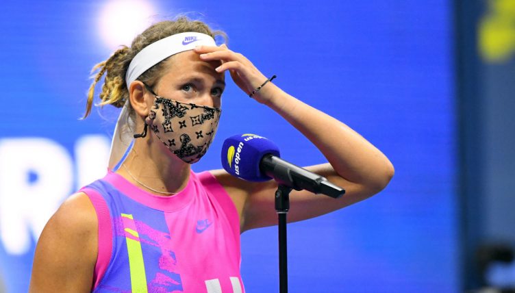Victoria Azarenka speaks to the media