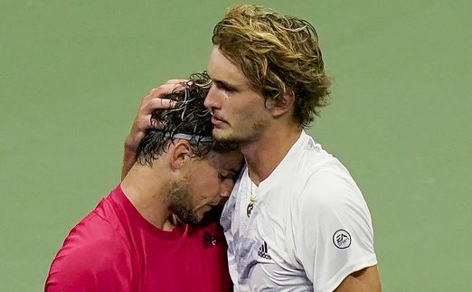 Alexander Zverev and Dominic Thiem hugging