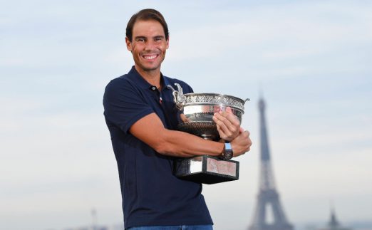 Rafael Nadal with French Open trophy