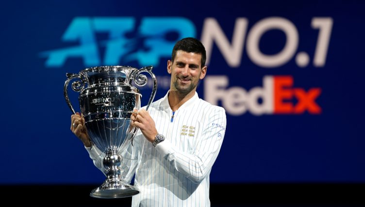 Novak Djokovic with the ATP year-end No 1 trophy