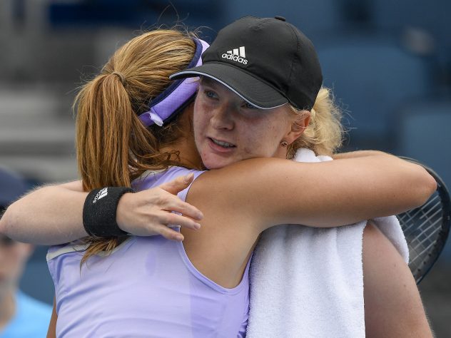 Francesca Jones hugs Nadia Podoroska after their match earlier this week