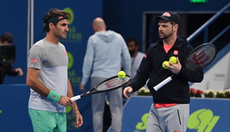 Roger Federer and Severin Luthi at practise