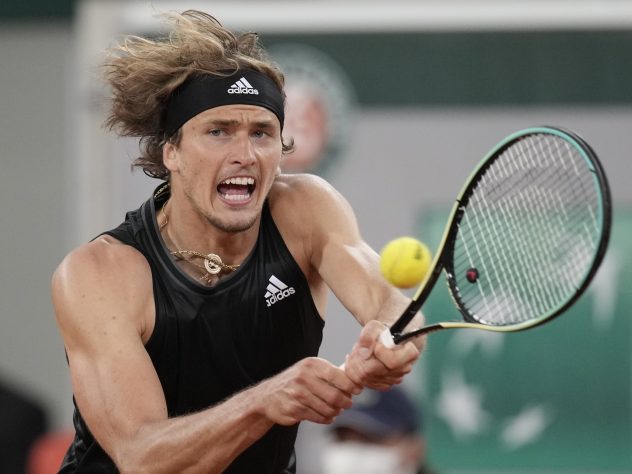 Alexander Zverevplays a backhand during his victory over Laslo Djere