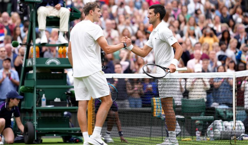 Jack Draper and Novak Djokovic at Wimbledon