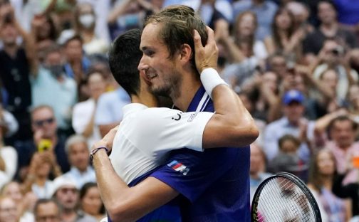 Novak Djokovic and Daniil Medvedev post-match