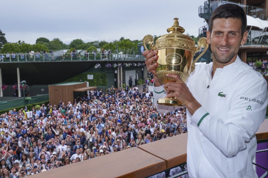 Novak Djokovic with the Wimbledon trophy
