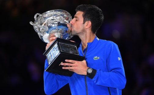 Novak Djokovic celebrates Australian Open win