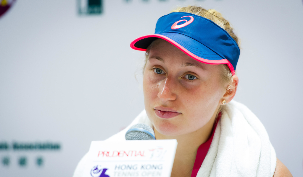 Daria Saville talks to the media