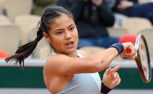 Emma Raducanu plays a shot