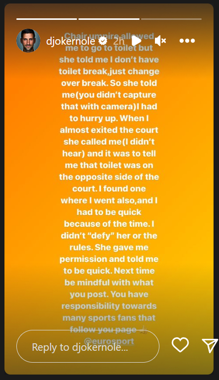 Novak Djokovic Instagram Story