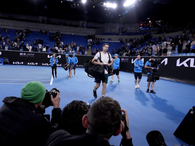Andy Murray leaves Margaret Court Arena in the early hours