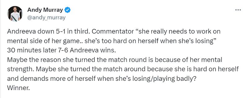 Andy Murray X post on Mirra Andreeva