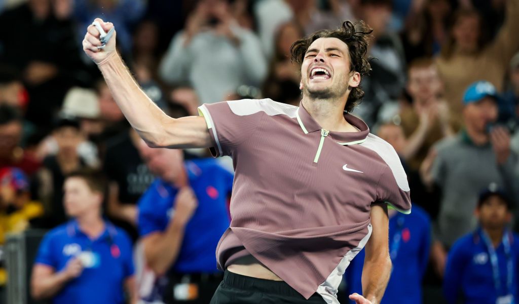 Taylor Fritz celebrates a big win