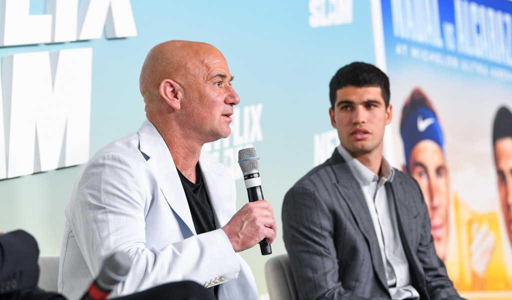 Andre Agassi and Carlos Alcaraz at The Netflix Slam