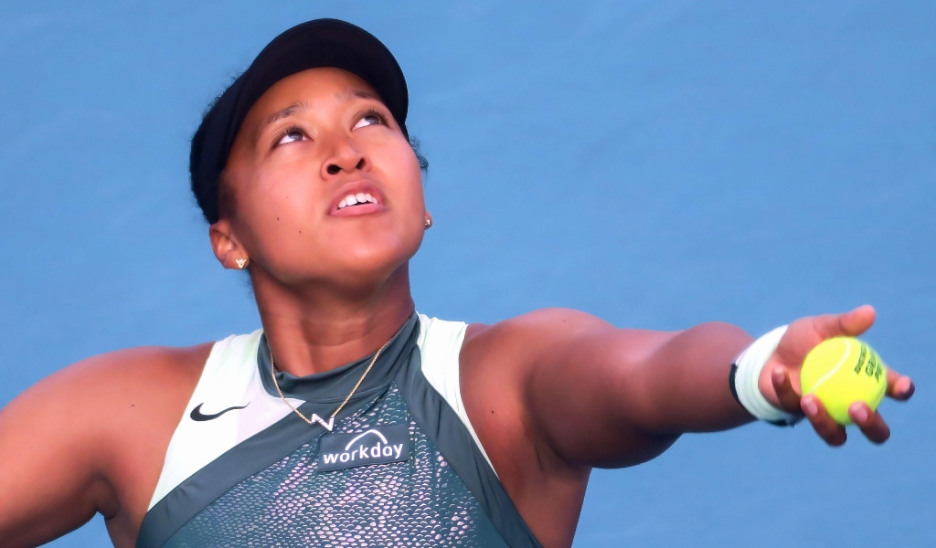 Naomi Osaka serves at the Miami Open