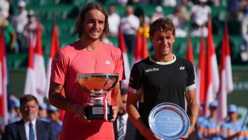Stefanos Tsitsipas and Casper Ruud after their Monte Carlo final