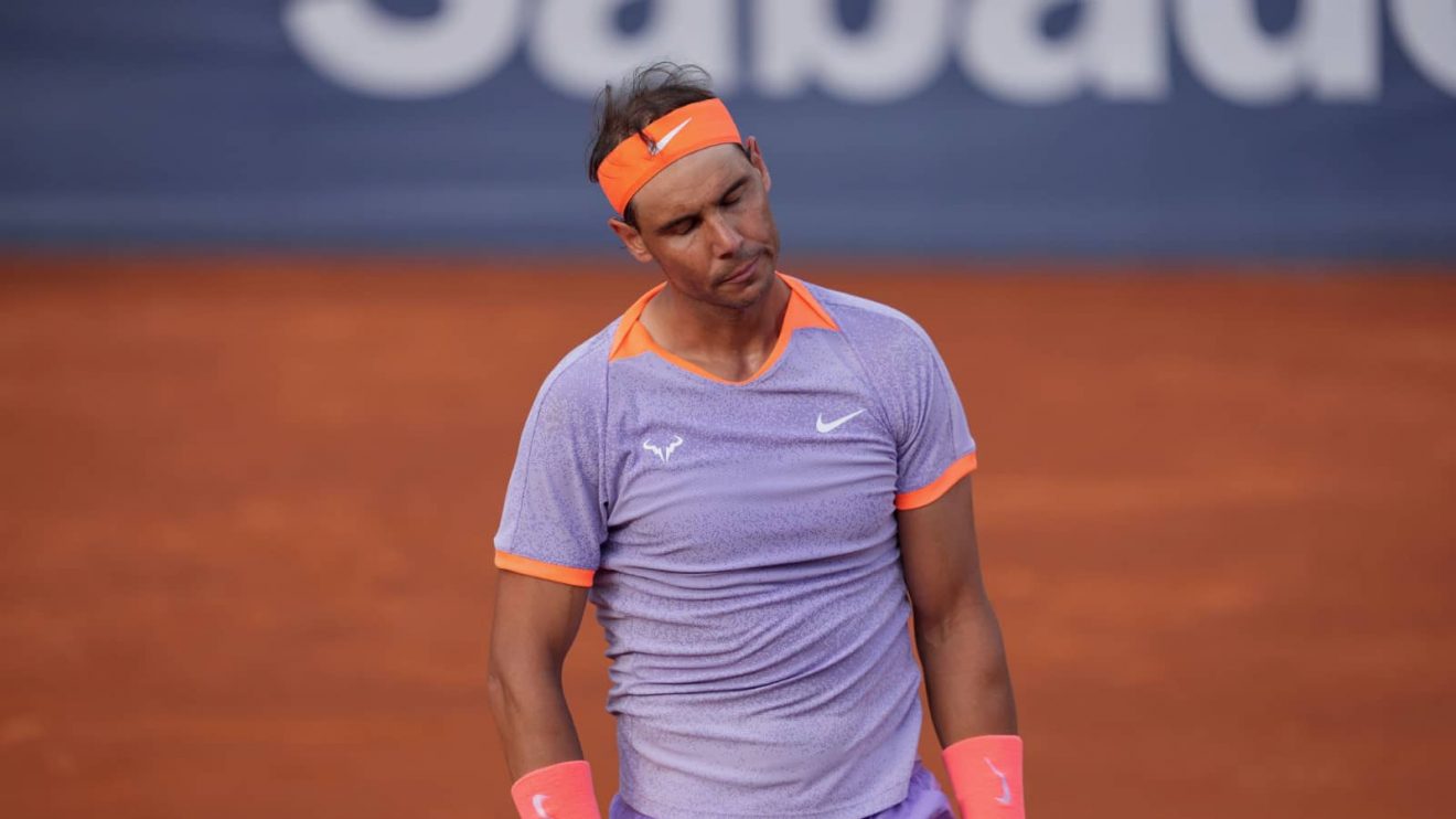 Rafael Nadal reacts at the 2024 Barcelona Open