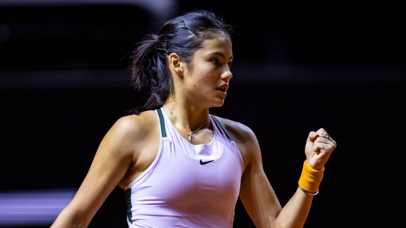 Emma Raducanu reacts during her loss to Iga Swiatek at the Porsche Grand Prix