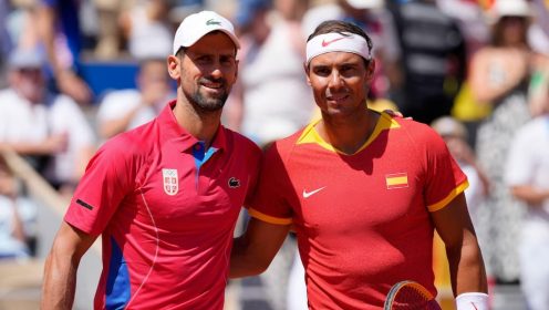 Novak Djokovic and Rafael Nadal at Paris 2024.