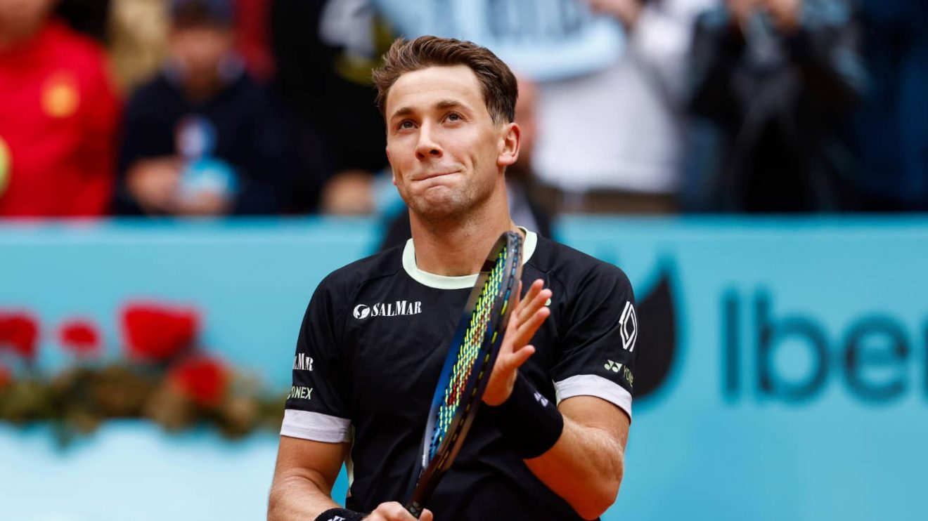 Casper Ruud celebrates at the Madrid Open