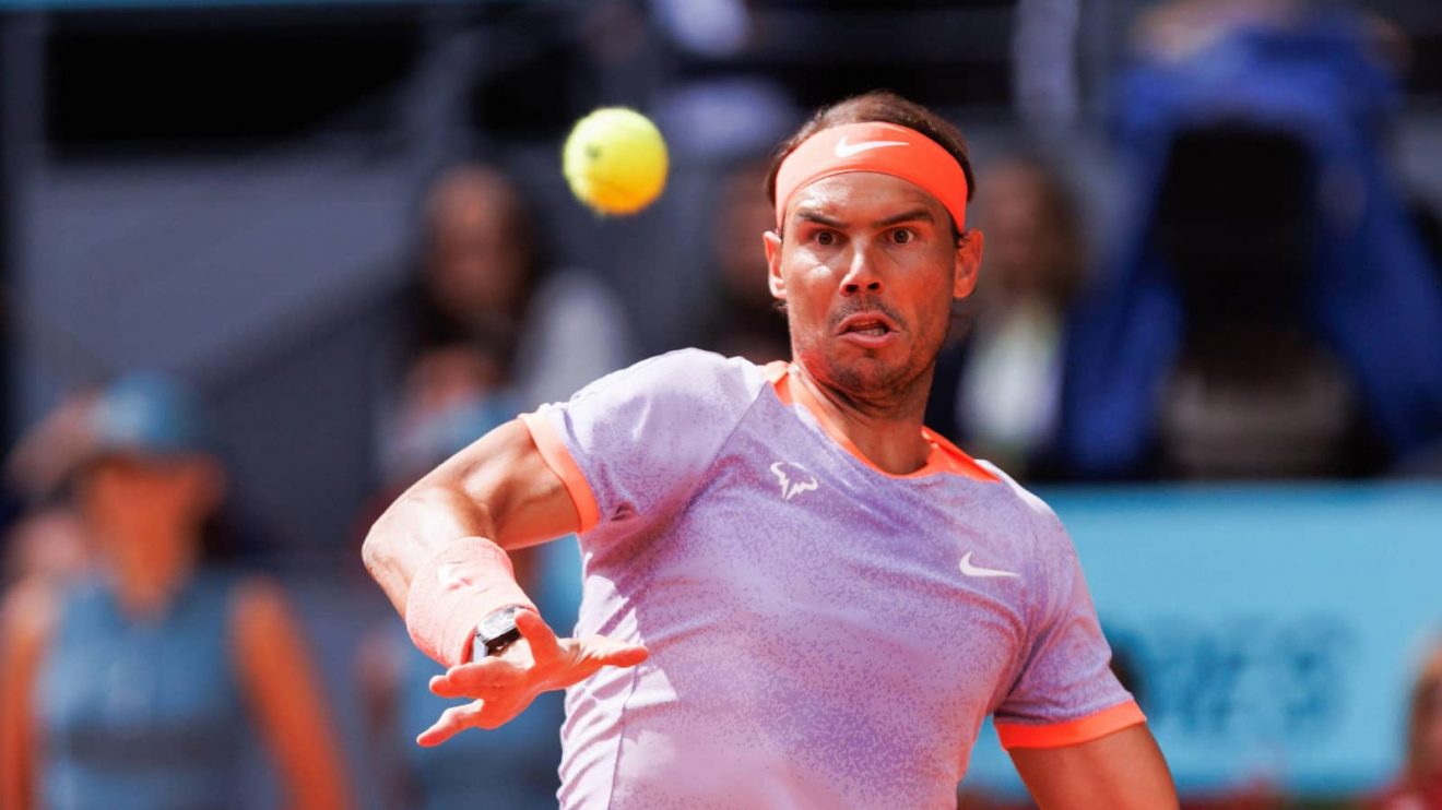 Madrid, Spain. 29th Apr, 2024. Rafael Nadal of Spain plays against Pedro Cachin (not in picture) of Argentina during the Mutua Madrid Open 2024 tournament at La Caja Magica